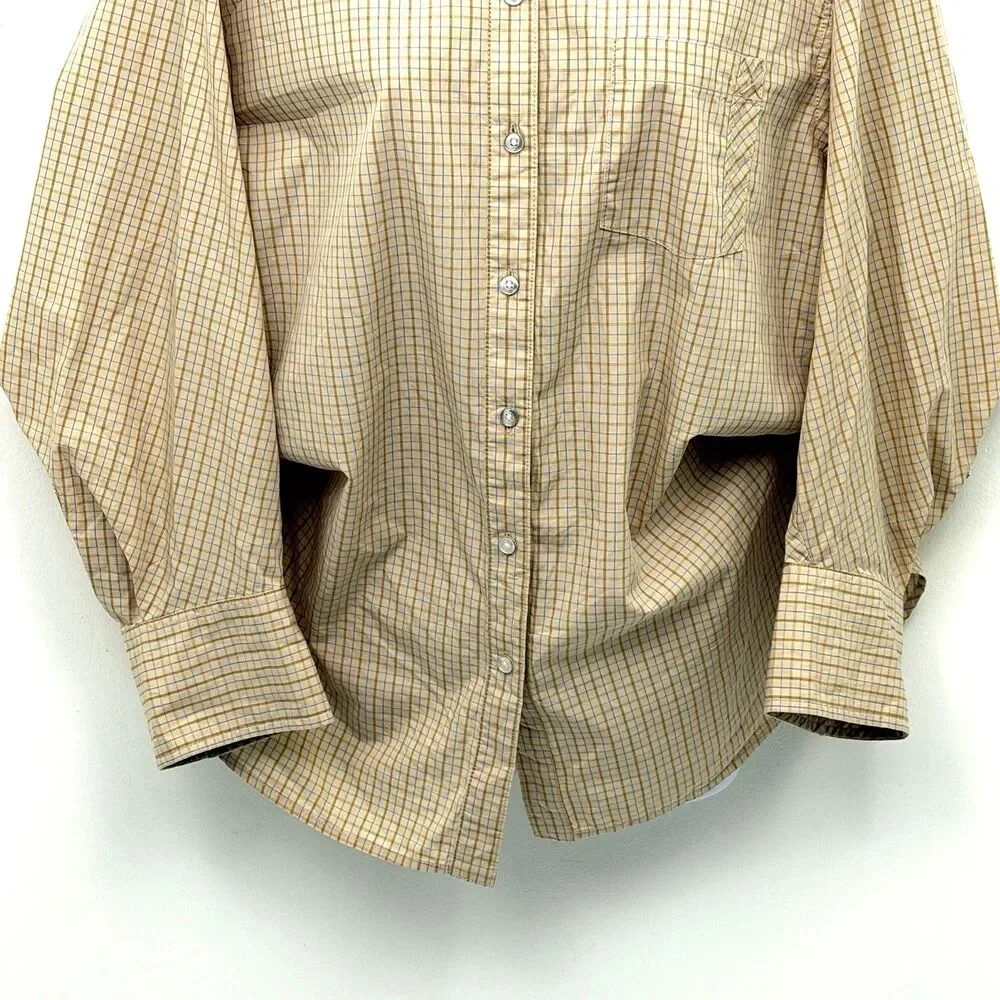 Free People Quinn Check Oversized Button Down Tan Combo NWT Size XS Boho